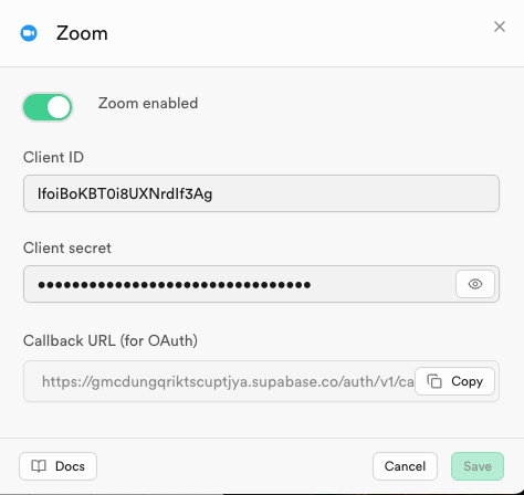 Zoom cedentials